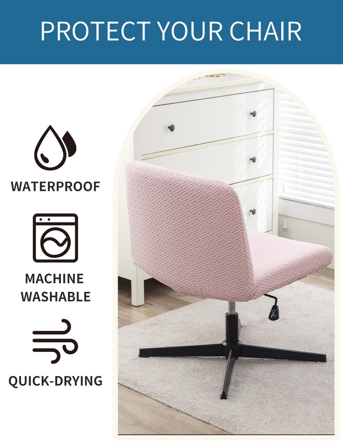 Housse De Chaise De Bureau Extensible Beige - Protection Fauteuil Rotatif Avec Accoudoirs