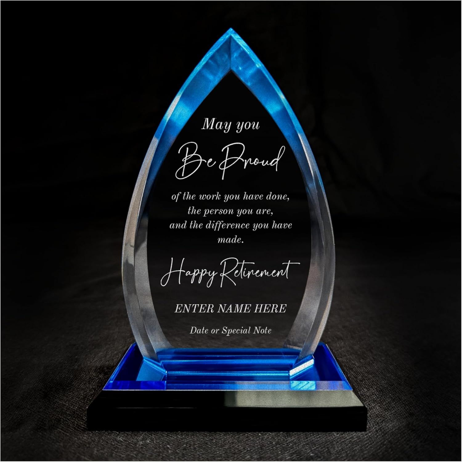 Personalized Acrylic Retirement Gifts For Men and Women, Laser Engraved Custom Trophy for Service Recognition, May You Be Proud Retirement Trophy Award for Boss, Employee, Teacher (Blue Oval)