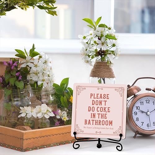 Miniatura 4 de Divertidos letreros de madera – «Please Don't Do Coke» y arte rosa retro, decoración de baño – placa para estante y escritorio (A20) Por favor, no