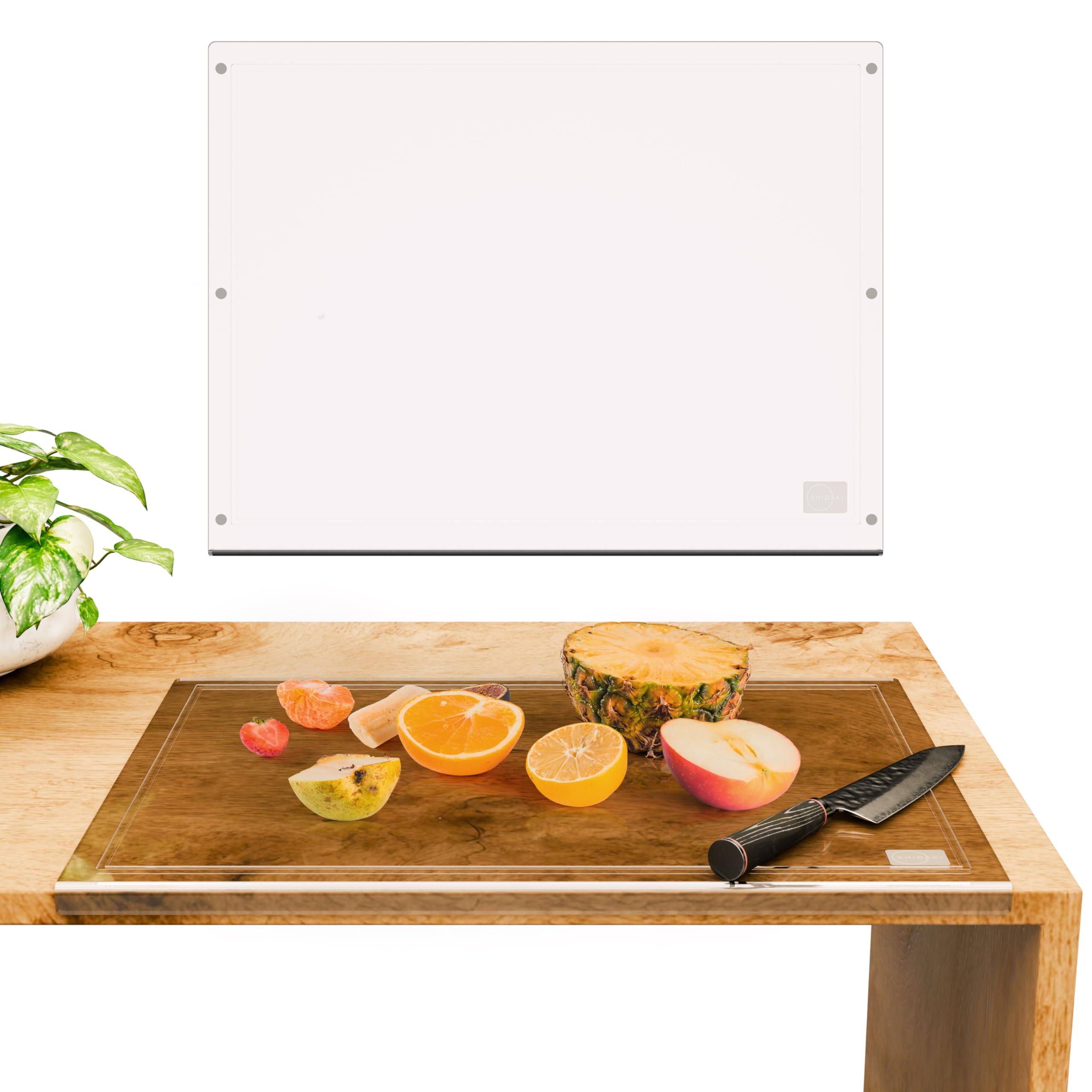 SHIDAKI Acrylic Cutting Board For Kitchen Counter | Counter Lip | 5mm / Extra Thick | Juice Grooves | 24x18 | Kitchen Gadget, Home, Restaurant | Gifts for him | Gifts for her | Non-Slip | Clear
