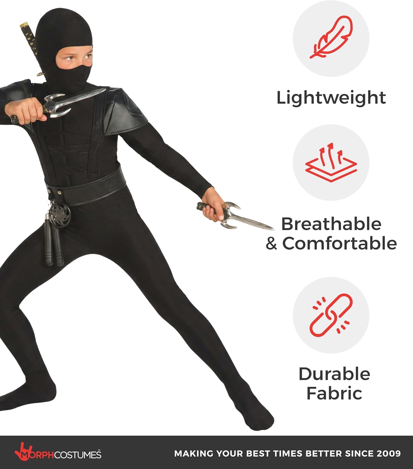 Morph Ninja Costume Kids, Ninja Costume with Accessories, Ninjas Costumes Boys, Halloween Costumes for Boys