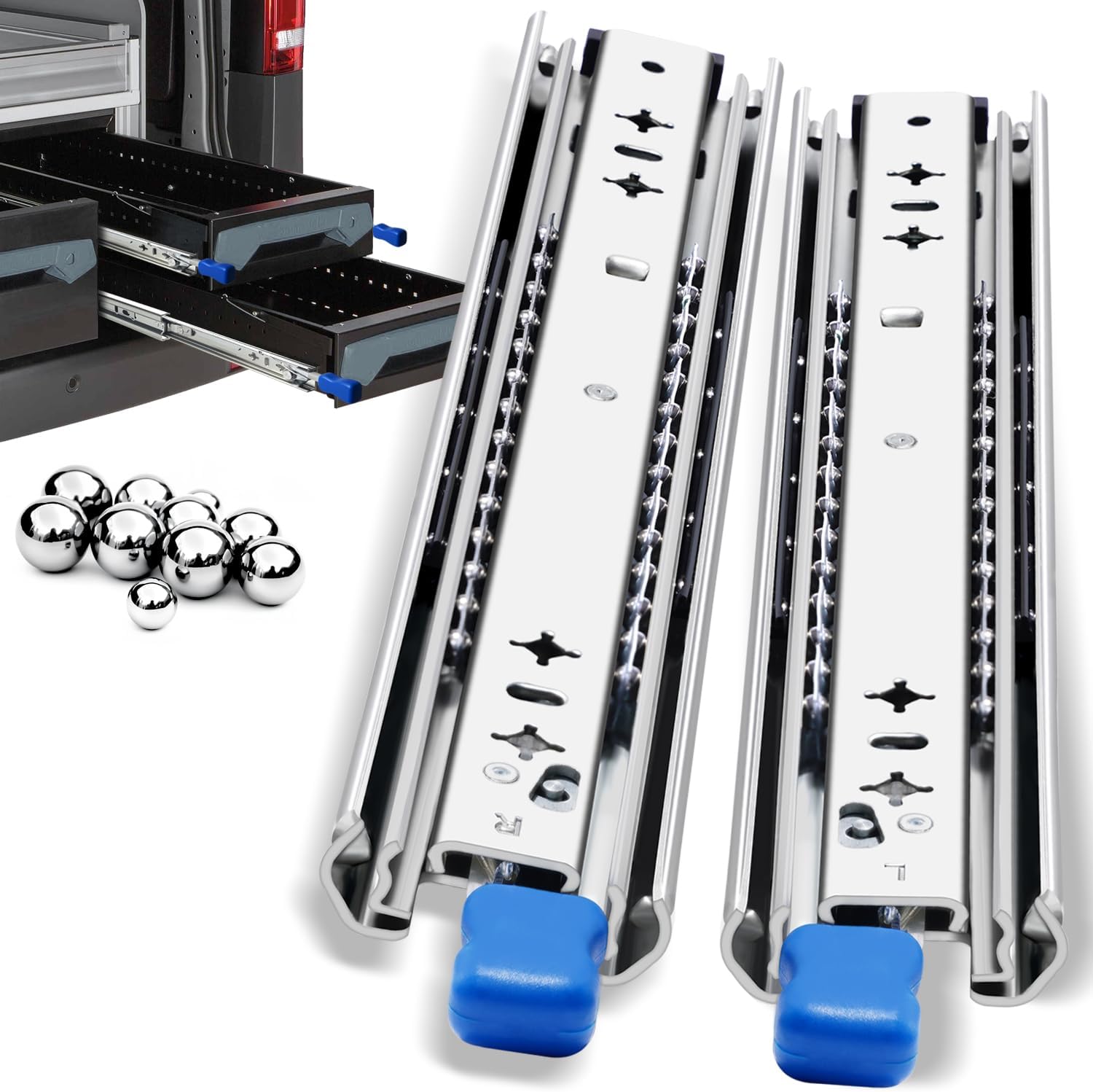 Heavy Duty Drawer Slides 264Lbs Locking Side Mount Full Extension Ball Bearing, 12"-40" Tool Box & RV Drawer Tracks Cabinet Runners Sliding Rails Glides (1 Pair, 22 Inch) (With Lock)-Load 264lb -W:53mm 22 Inch