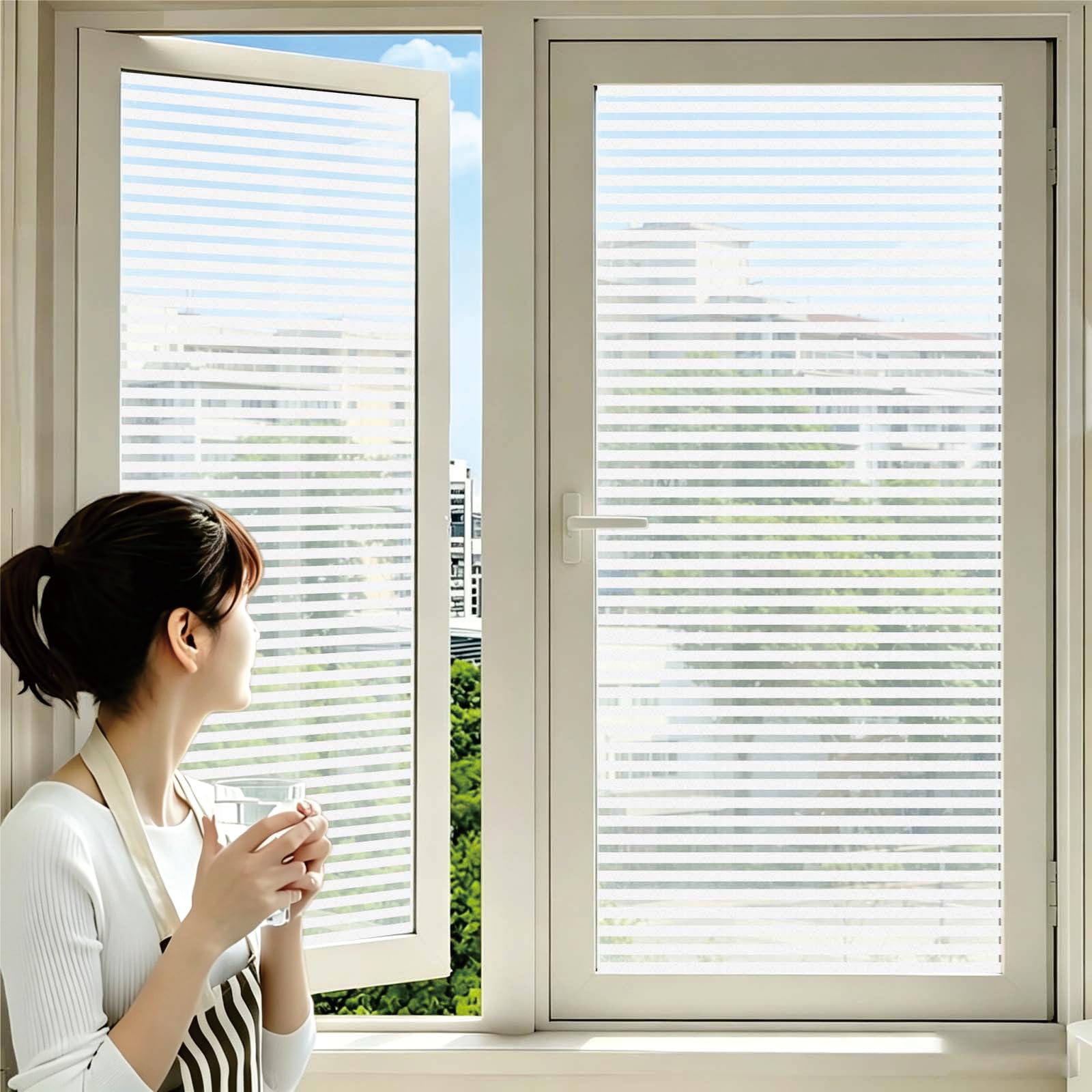 Privacy Window Film 65 x 450 cm Privacy Protection, Non-Adhesive Static Cling Removable Vinyl Heat Cotrol Anti Uv, Opaque Window Sticker Door for Home Office, Shutters