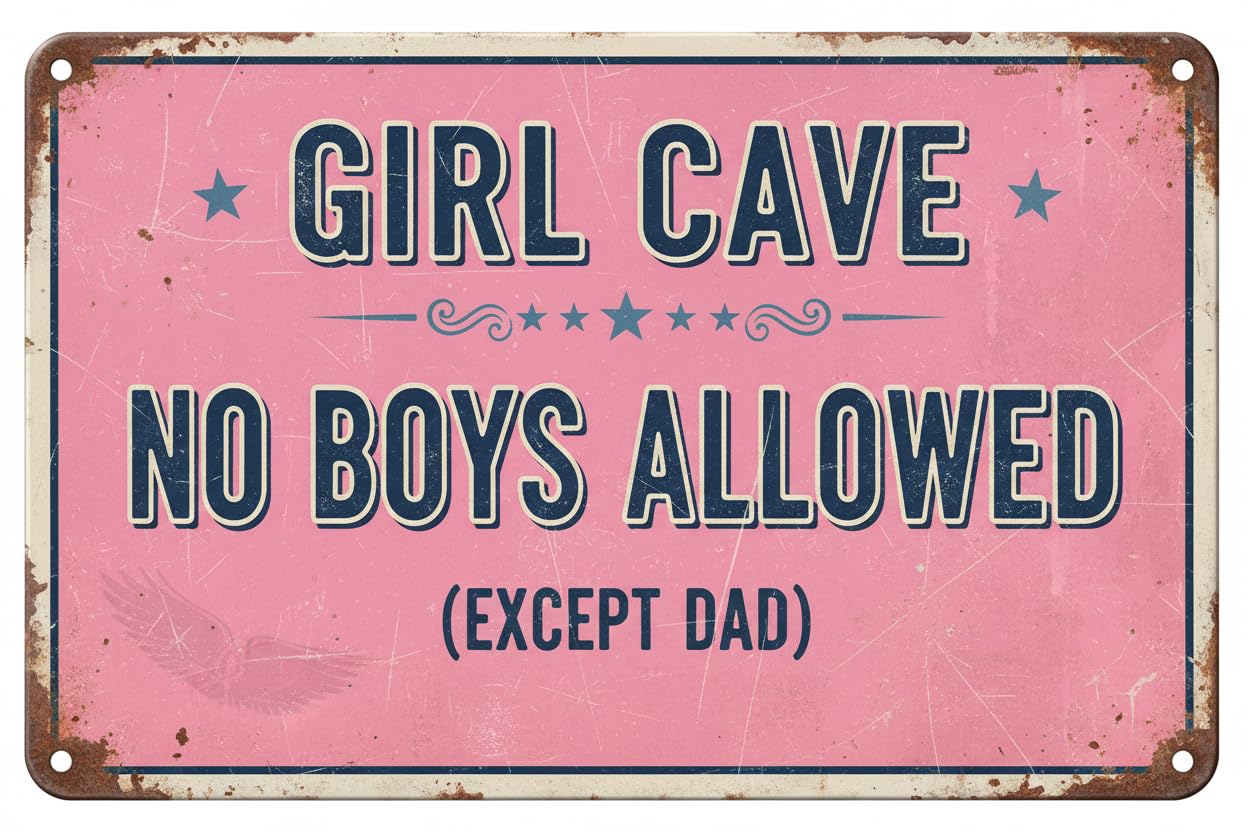 No Boys Allowed Girls Room Tin Sign, 8x12 Inch Pink