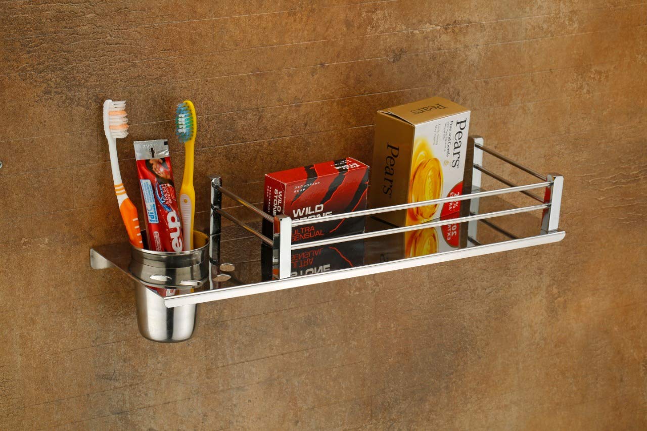 Star 3in1 Stainless Steel Chrome Finish Multipurpose Shelf Rack with Towel Hanger, Tumbler Holder Bathroom Accessories (B08263JZM1) Amazon Price History, Amazon Price Tracker
