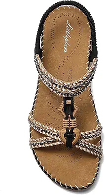 Littleplum Womens Sandals Arch Support Summer Flat Slides Ankle Elastic Walking Shoes Braided Beach Dressy Sandals for Women