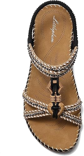 Littleplum Womens Sandals Arch Support Summer Flat Slides Ankle Elastic Walking Shoes Braided Beach Dressy Sandals for Women