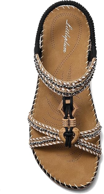 Littleplum Womens Sandals Arch Support Summer Flat Slides Ankle Elastic Walking Shoes Braided Beach Dressy Sandals for Women