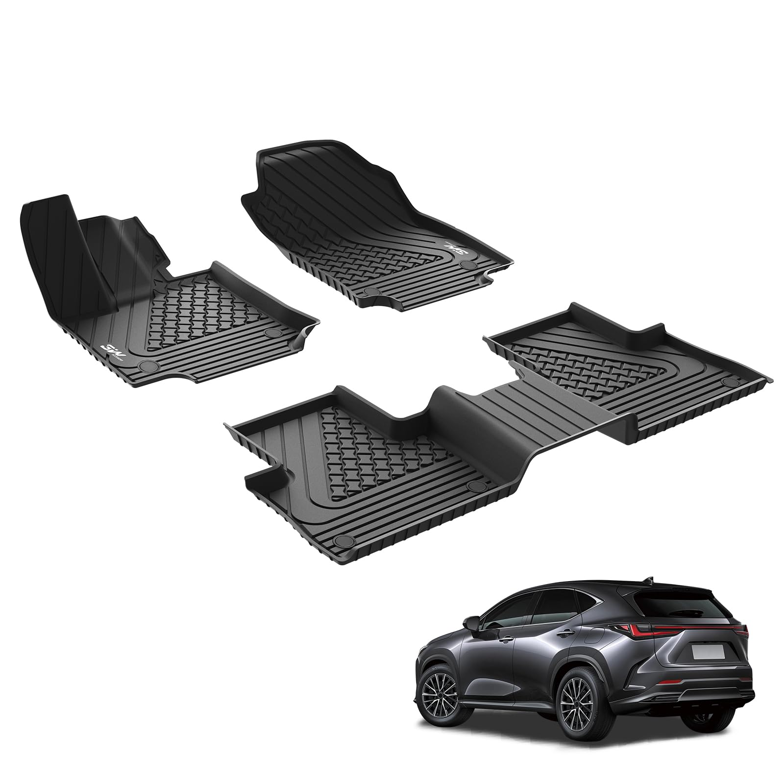 3W Alfombrillas de Coche para Lexus NX 2022-2024 2025, TPE Alfombrillas para Todo Tipo de Clima para Lexus NX la 1ª y 2ª Fila Juego Completo, Admite Perros, Accesorios, Negro (No para Hybrid o Prime)