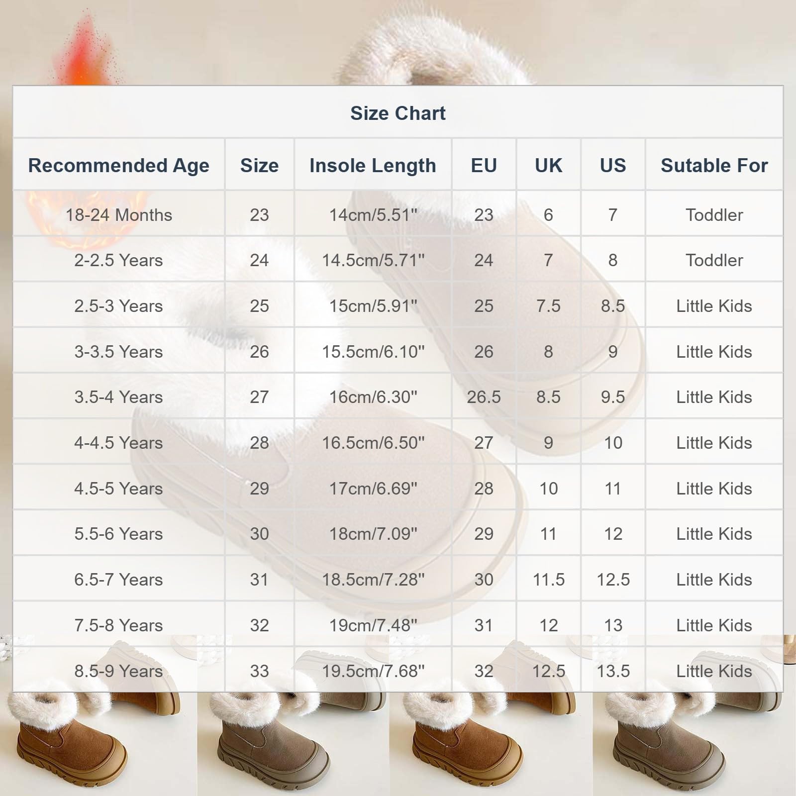 Stivali per Bambine e Ragazze Stivaletti da Neve Ragazzi Inverno Scarpe con Invernali Bambini Scarpe con Suola Antiscivolo in Gomma e Calda Foderati Stivali da Neve Bambini Pelliccia Calda Boots 21-35