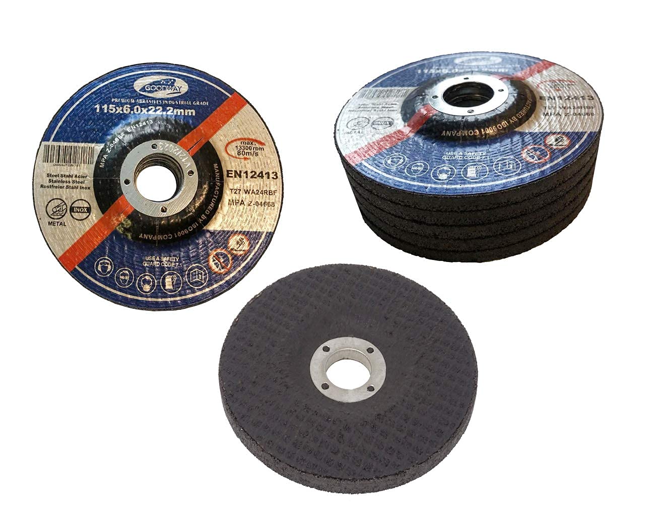 Schleifscheiben 115mm FEPA 27 - 5 Stück Set Für Winkelschleifer, 6,4mm Dick