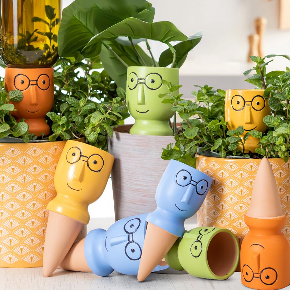 4 Pack Terracotta Watering Spikes, Vacation Self-Watering Planters Devices - Continuous Moisture with Slow Release Watering System - Perfect for Indoor Outdoor Plants (Big head-2pc)