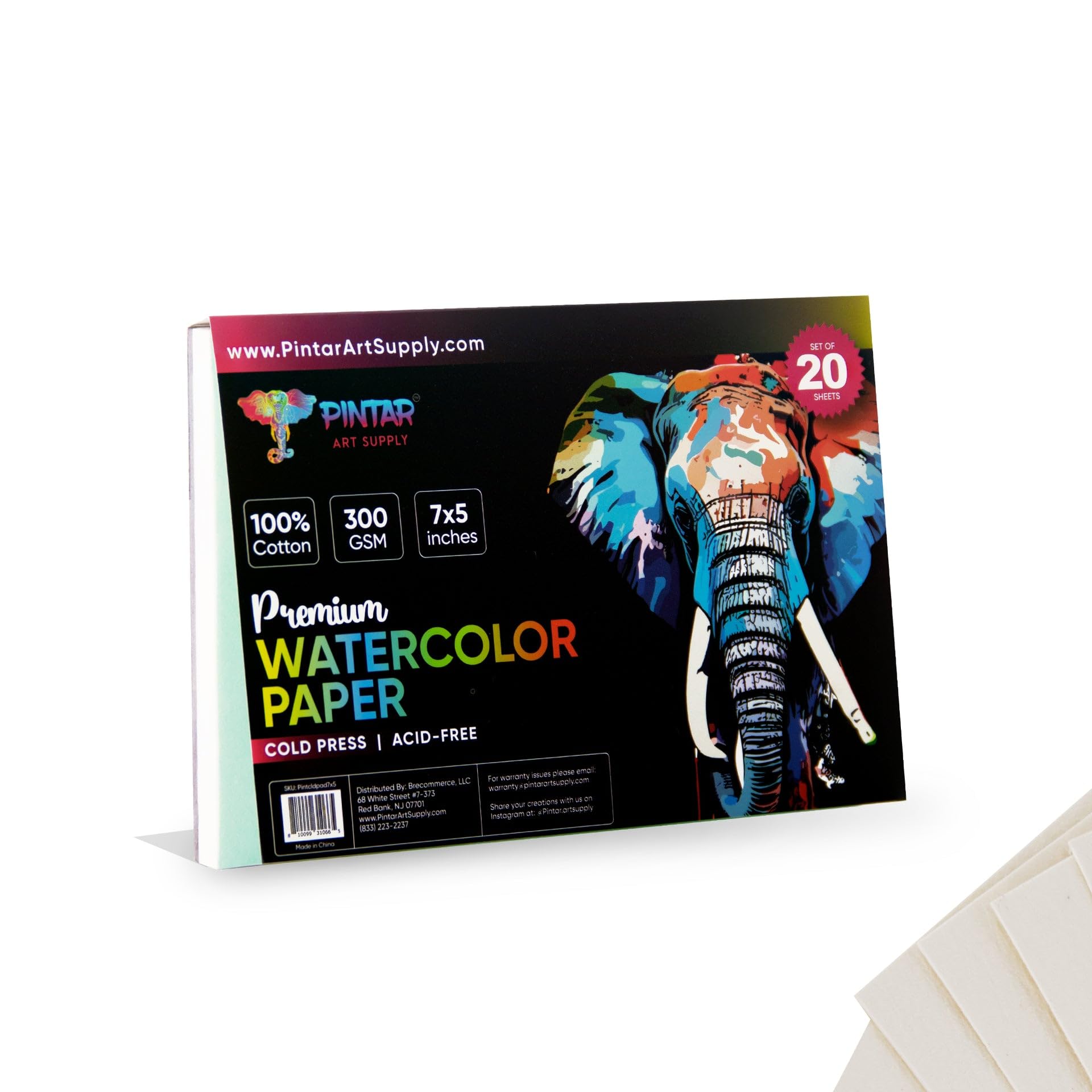 Pintar Watercolor Paper Block, 100% Cotton, 140lb/300gsm, Rough Grain, 20 Sheets, 5