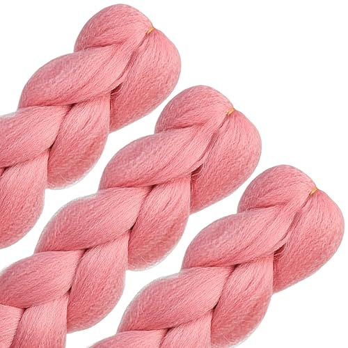 Miniatura 6 de HAIRCUBE Rouge - Cabello trenzado rosa de 24 pulgadas, 3 paquetes de trenzas preestiradas, extensiones de cabello trenzado de ganchillo sintético
