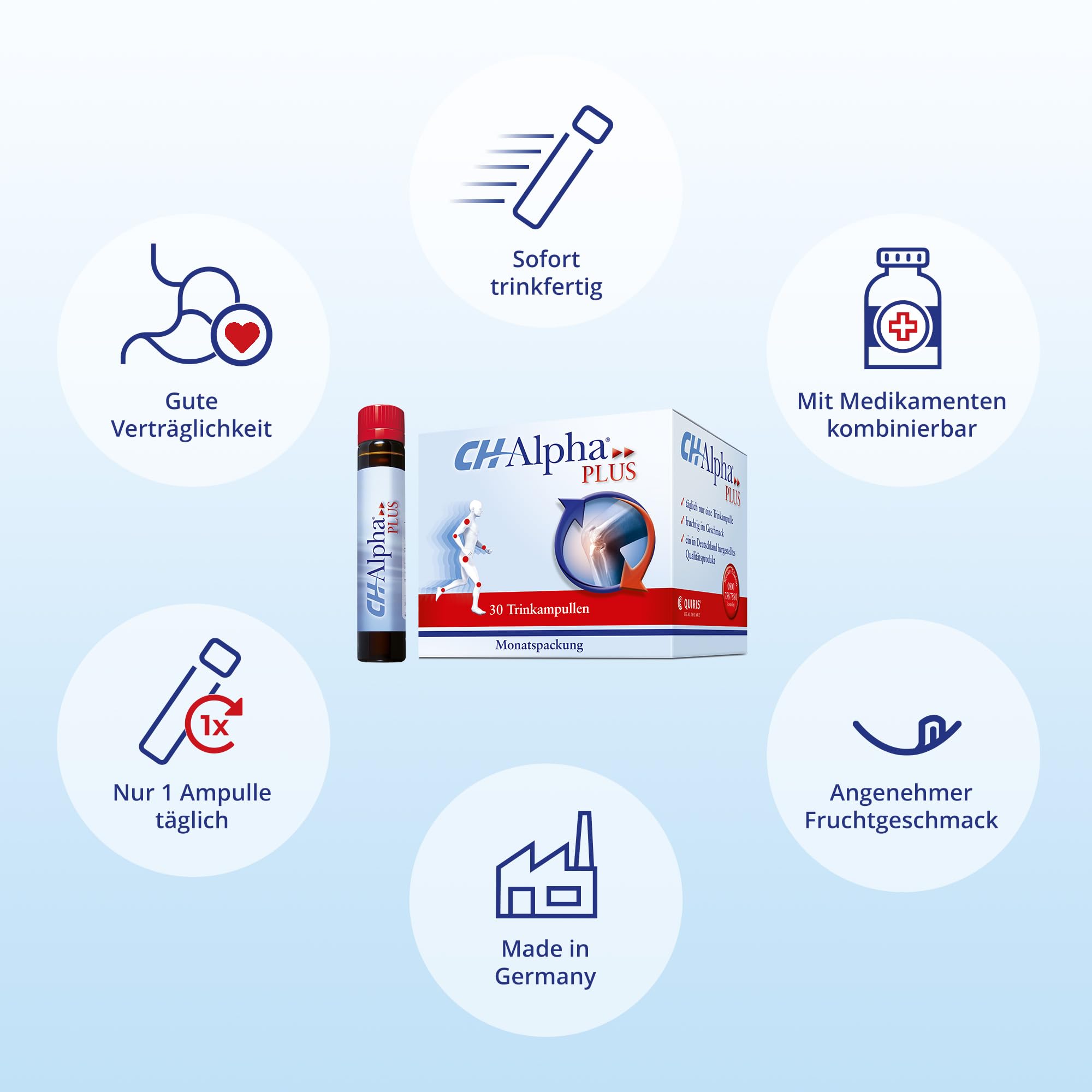 CH-Alpha PLUS Kollagen Trinkampullen | Premium Trinkkollagen mit hochwertigen Peptiden, Hagebuttenextrakt & Vitamin C | glutenfrei, laktosefrei, ohne Gentechnik | Monatskur 30 Ampullen