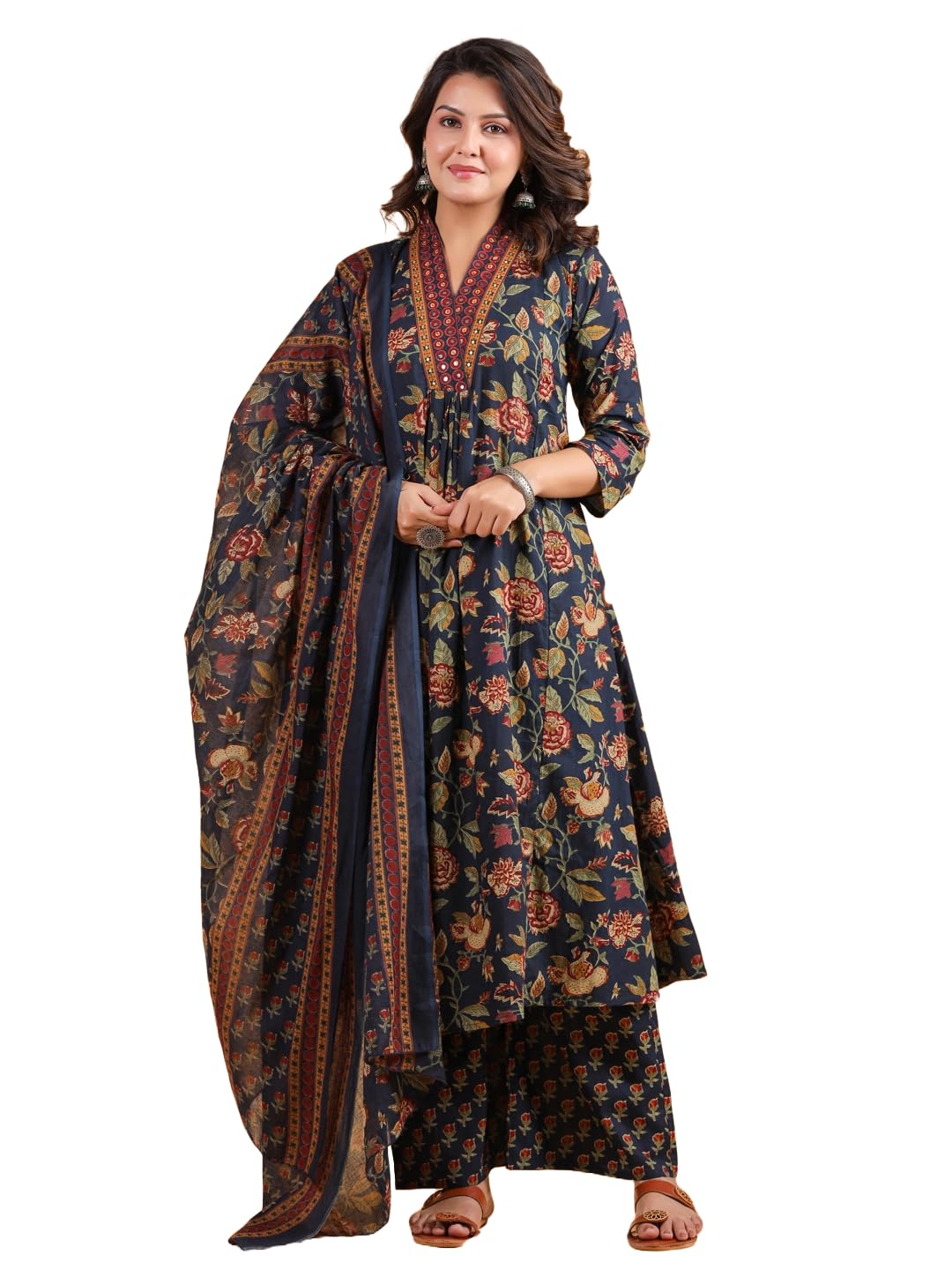 vbuyz Women'S Floral Printed Cotton White And Purple Stitched Kurta Palazzo With Dupatta | Straight Kurta Pant Dupatta | Kurta Set with Dupatta for Women | Suit Set | Ethnic Set | Printed Kurta Set-picture-36