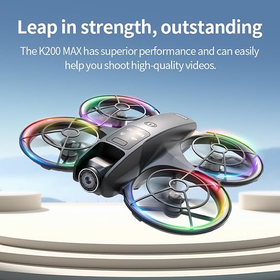 Big-Size K200 Max Drone with 4.8-Inch Screen Controller with SD Card, Two-batteries, Brushless Motor, Optical Flow Positioning, with Black Outdoor Carrying Case.