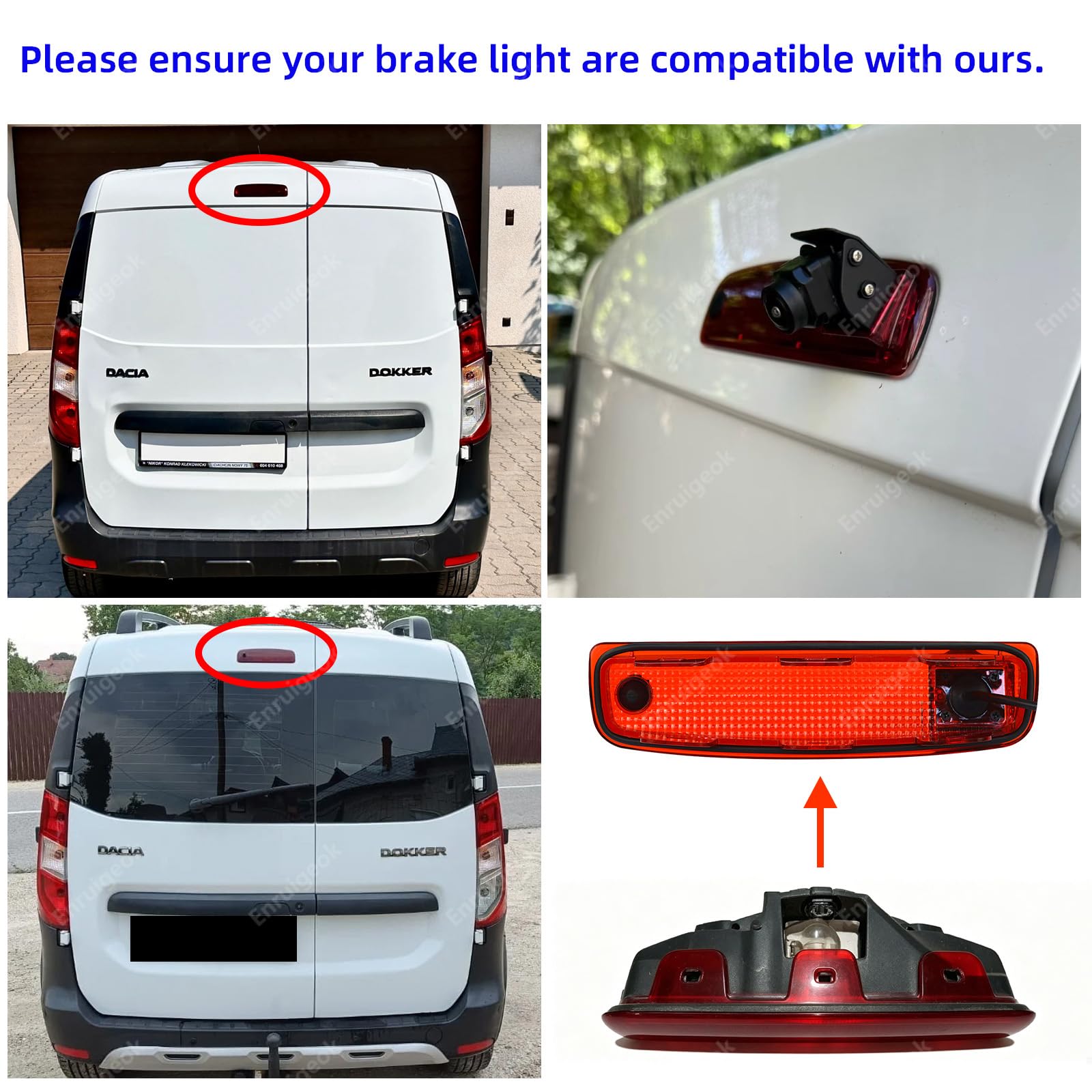 Cámara de marcha atrás HD de alto nivel para Renault Express 2021-2024, Dacia Dokker 2012-2024, repuesto original de carcasa de luz de freno con monitor de espejo de 4.3 pulgadas (kit n.º 1)