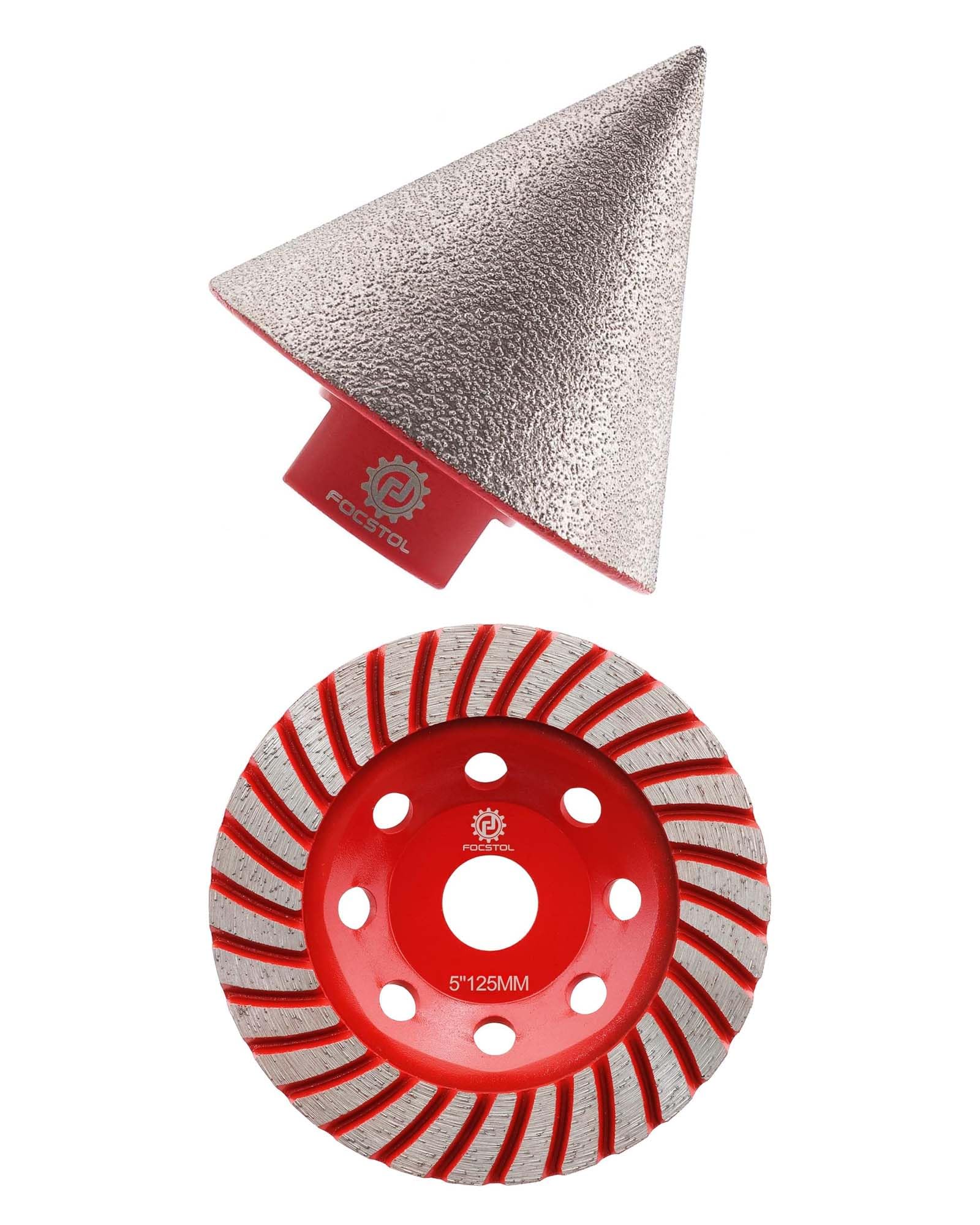 FOCSTOL Meule Diamantée 125mm x 22,23mm Turbo Rangée Disque Diamant et Mèches de Chanfrein Biseautées Diamantées 50mm