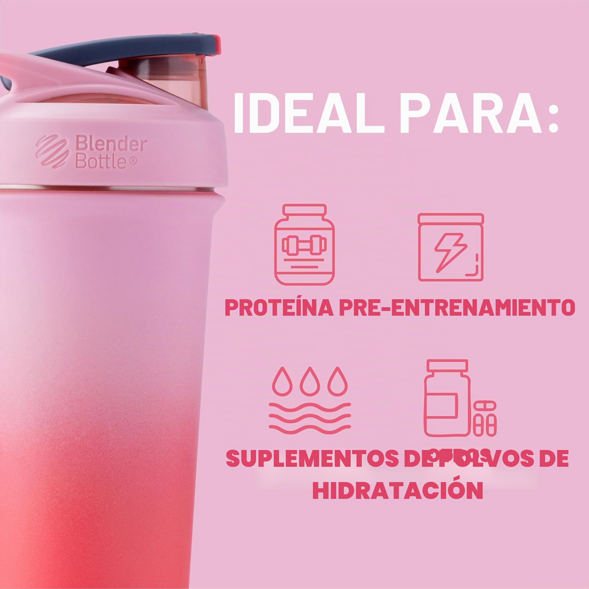 BlenderBottle Strada Sleek Shaker Cup - Botella de agua aislada de acero inoxidable con batidor de alambre, 710 ml, flamenco degradado