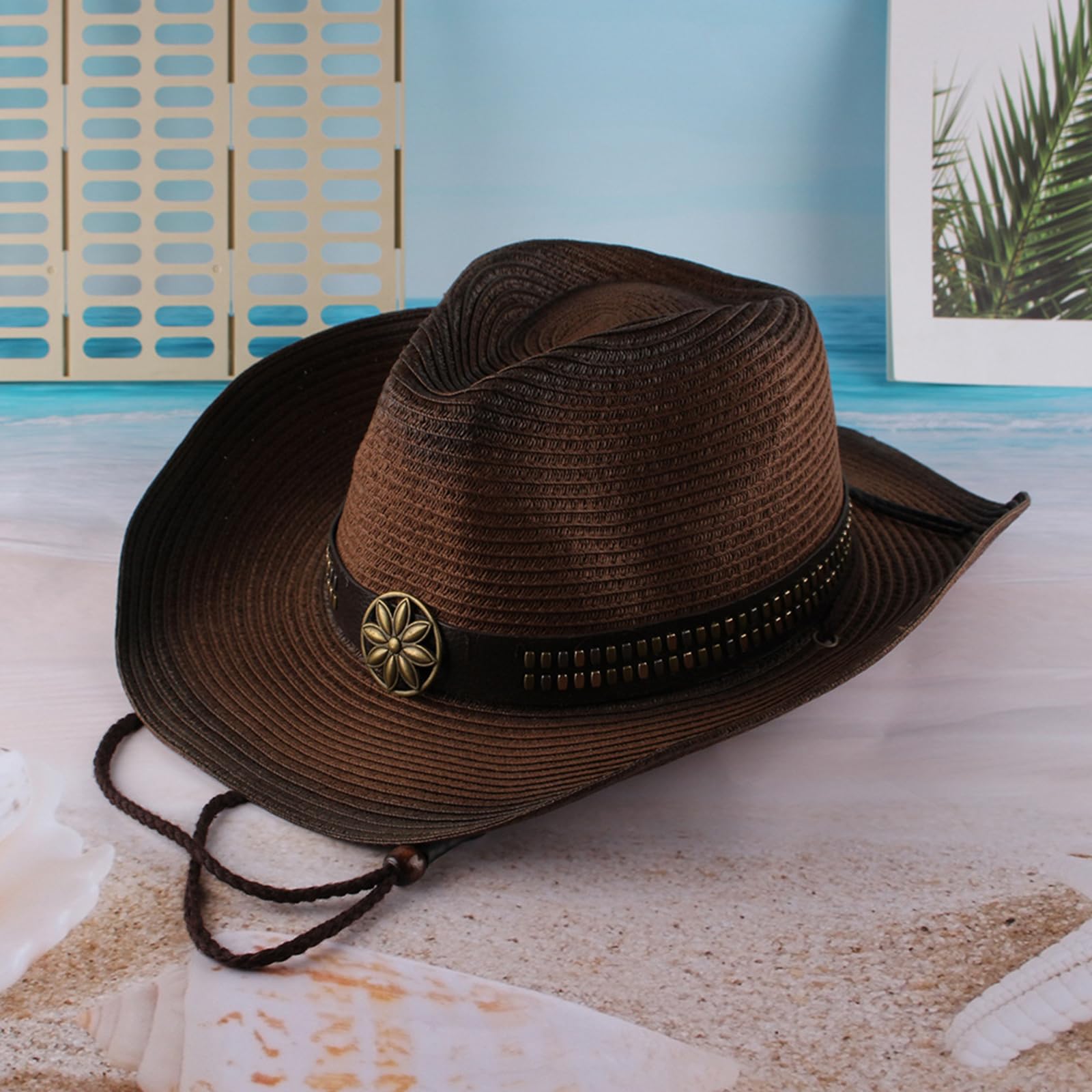 Chapeaux de paille de cowboy, chapeau classique en feutre à large bord de style occidental et chapeau de cowgirl avec boucle pour femmes et hommes