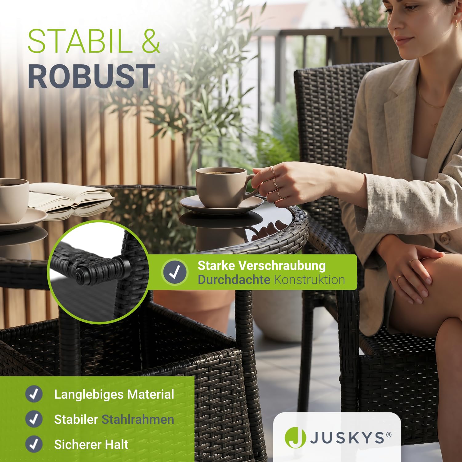 Juskys Polyrattan Gartenstühle Yoro 4er Set mit Armlehnen & Rückenlehne - 4 Stühle stapelbar - Rattan Stuhl Garten - Stapelstuhl Schwarz