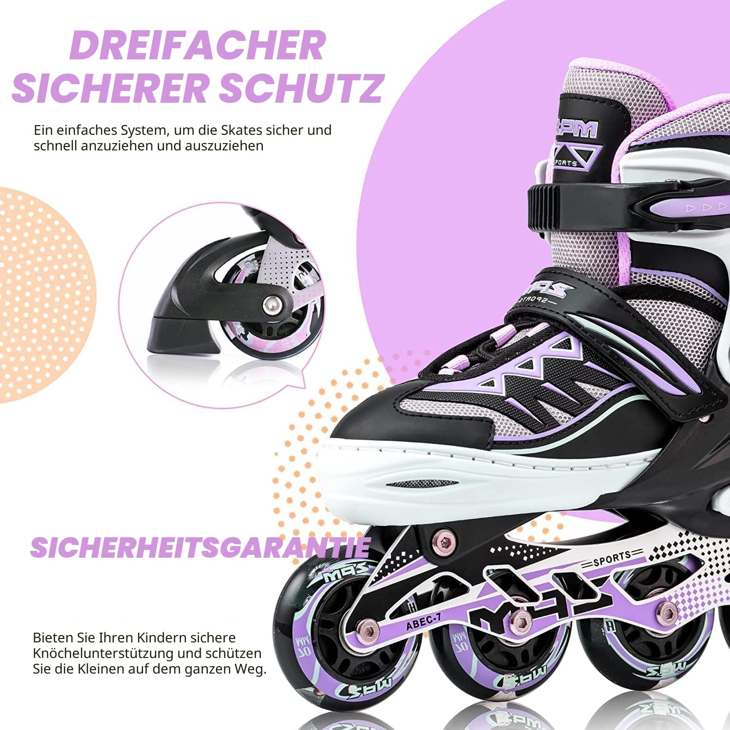 2PM SPORTS Cytia Rosa/Violett größenverstellbare Inliner Kinder mit leuchtenden LED Rollen, lustige blinkende Anfänger Mädchen Inline Skates mit Einstellbarer für Damen und Herren