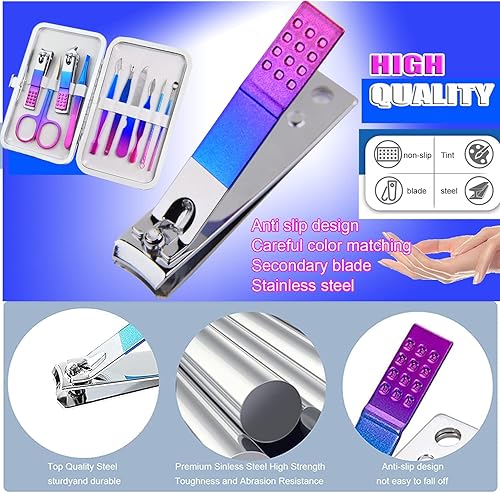 Miniatura 5 de Juego de manicura, juego de cortaúñas para hombres y mujeres, 10 piezas, kit de manicura de acero inoxidable. Pedicura de cuidado personal, juego de