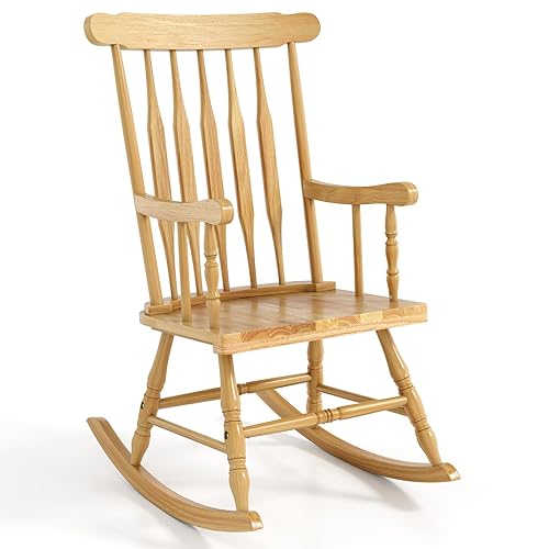 Tangkula Patio Rocking Chair Solid Wood, Outdoor Porch Rocker Chair
