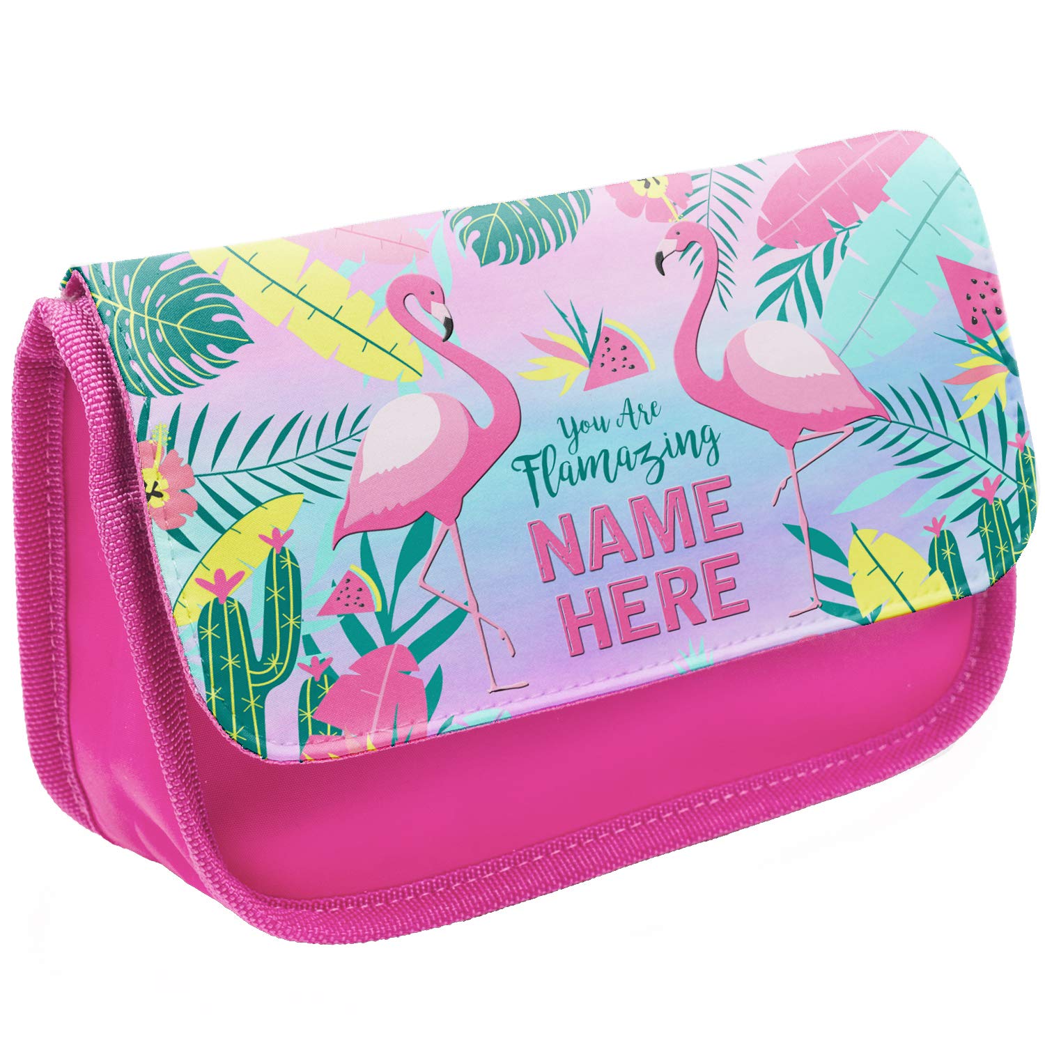 KRAFTYGIFTS Personalised Flamingos School Pencil Case Stationary Bag Girls Pink KSP208