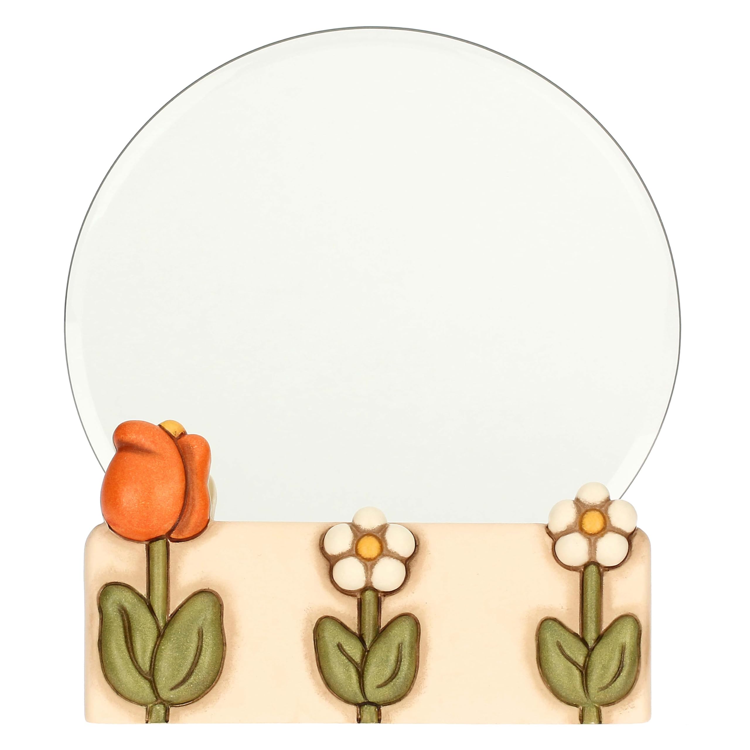 THUN, Happy Country Range Hand Decorated Ceramic Standing Mirror, Gift Idea for Home, Diameter 20 cm