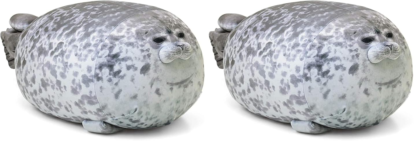 MerryXD Chubby Blob Seal Pillow,Stuffed Cotton Plush Animal Toy Cute Ocean Large(23.6 in) (Pack of 2) - Grey - Large (Pack of 2)