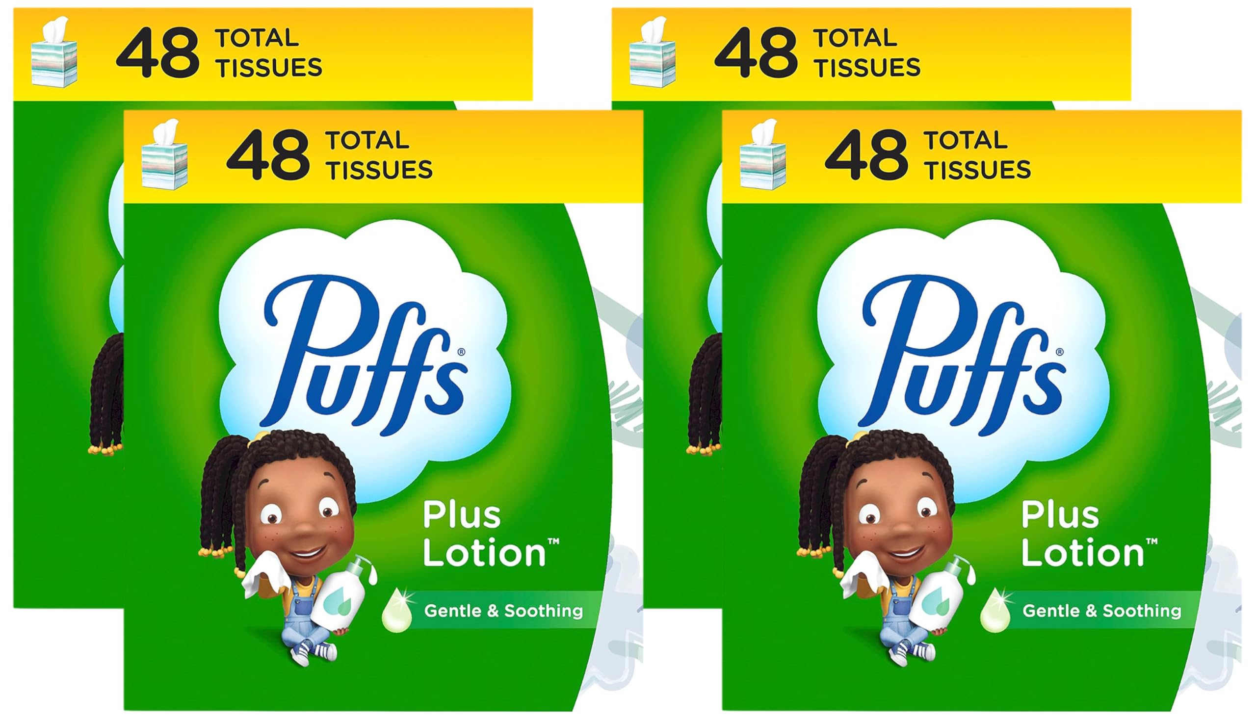 Puffs Plus Lotion Facial Tissue 48 Tissues Pack of 4 Cube Box