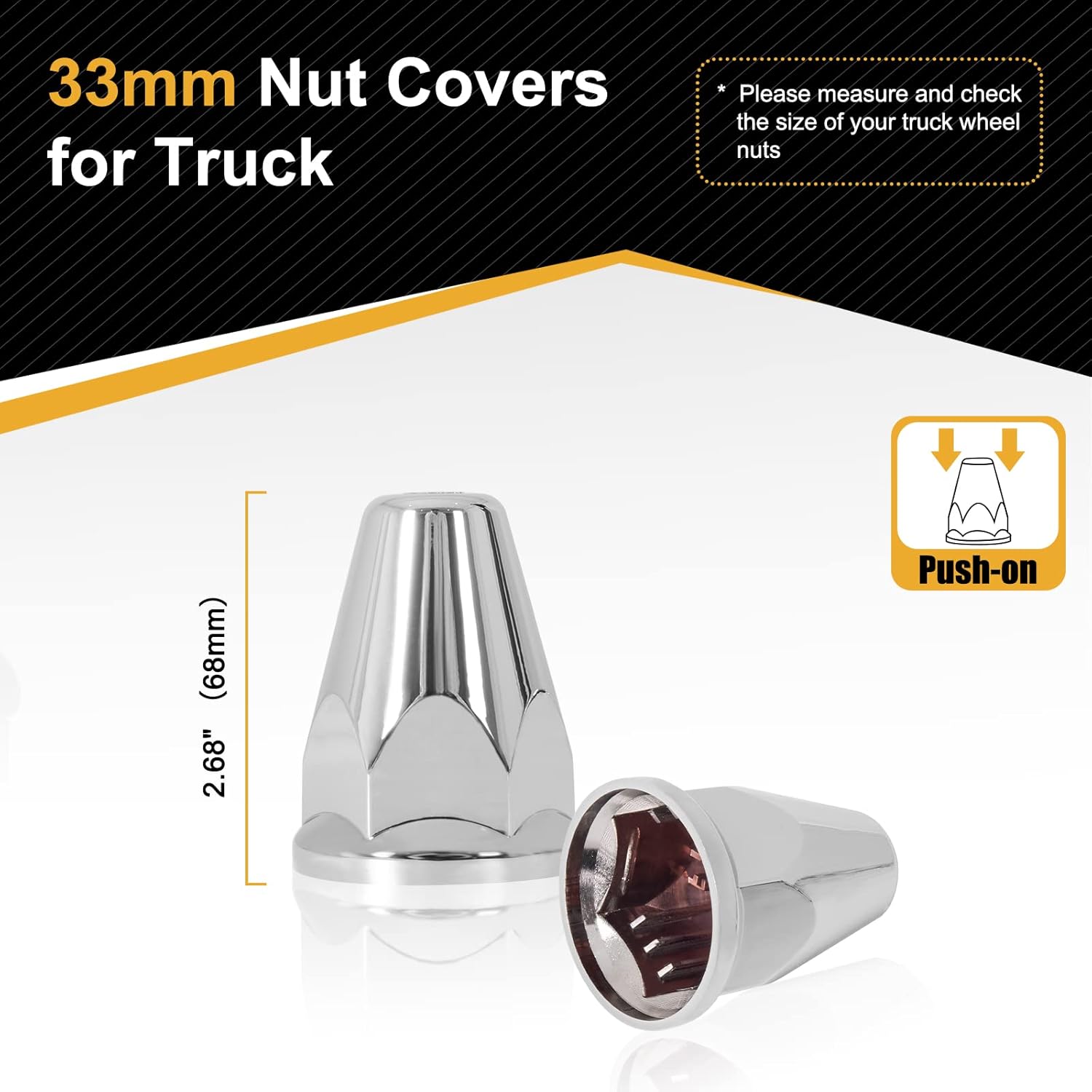 40Pcs Lug Nut Covers 33mm Bullet Flanged ABS Chrome Plastic Push-on Anti-Rust Standard Flanged Nut Covers for Semi Trucks, Trailers, Trucks, RVs