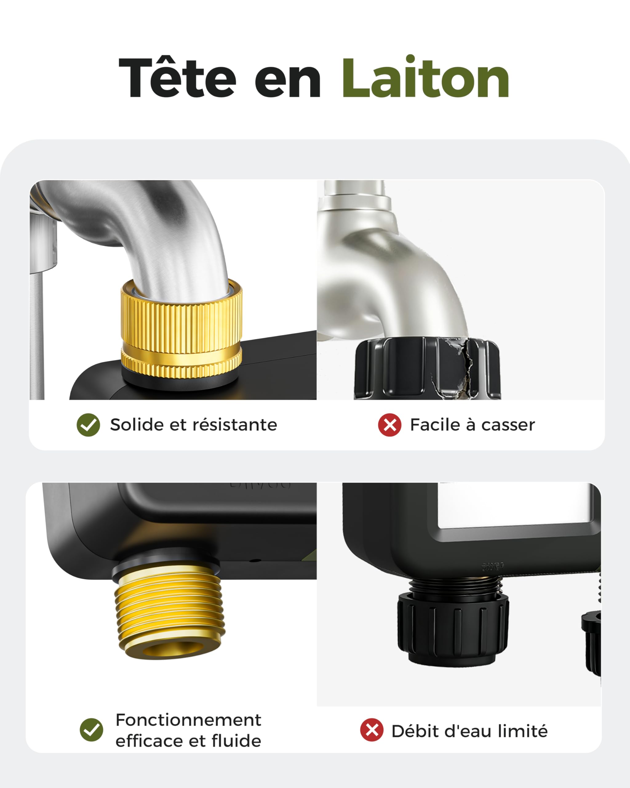 Diivoo Programmateur Arrosage Automatique avec Entrée et Sortie en Laiton, Minuteur Arrosage avec Étanchéité IP66, Grand Écran LCD, Retard de Pluie, Arrosage Manuel pour Pelouse et Jardin