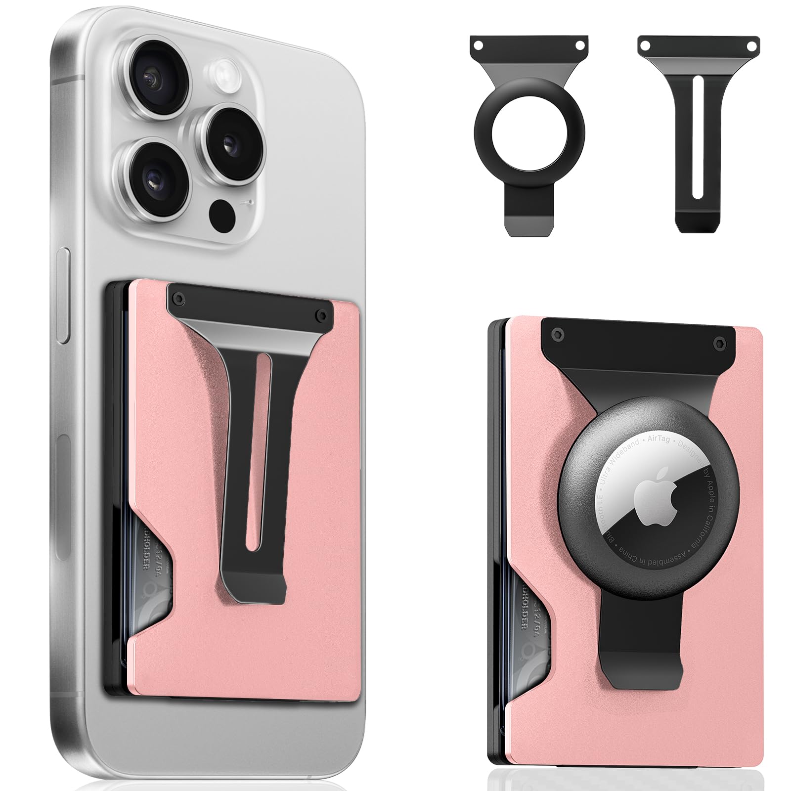 Magnetic Phone Wallet with Apple MagSafe - Metal Card Holder with AirTag Holder, RFID Blocking & Money Clip Mag Safe Wallet for iPhone 16 15 14 13 12