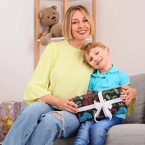 Vista 231 de WRAPAHOLIC Papel de regalo reversible, mini rollo, 17 pulgadas x 33 pies, adorable diseño de gato y azul sólido para cumpleaños, vacaciones