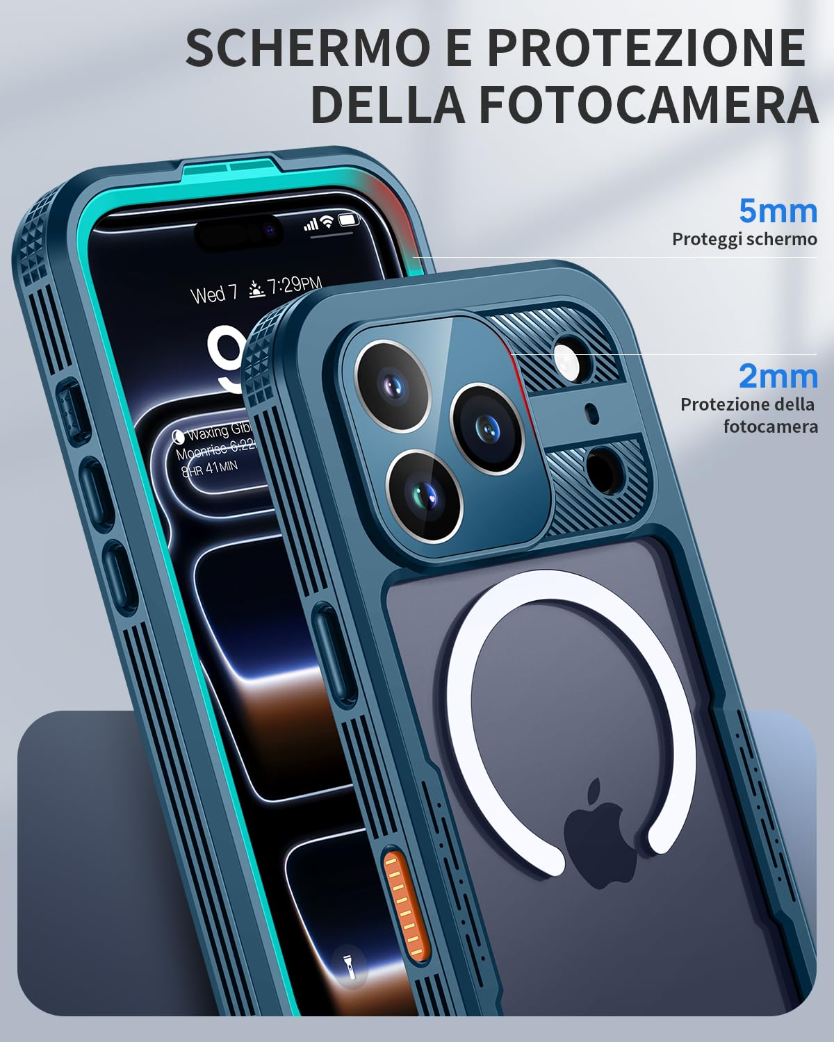 Lanhiem Cover per iPhone 17 Pro Impermeabile – Antiurto [Compatibile con MagSafe] Infrangibile 360 Subacquea Integrata IP68 Waterproof Chantier Antipolvere per iPhone 17 Pro,Blu