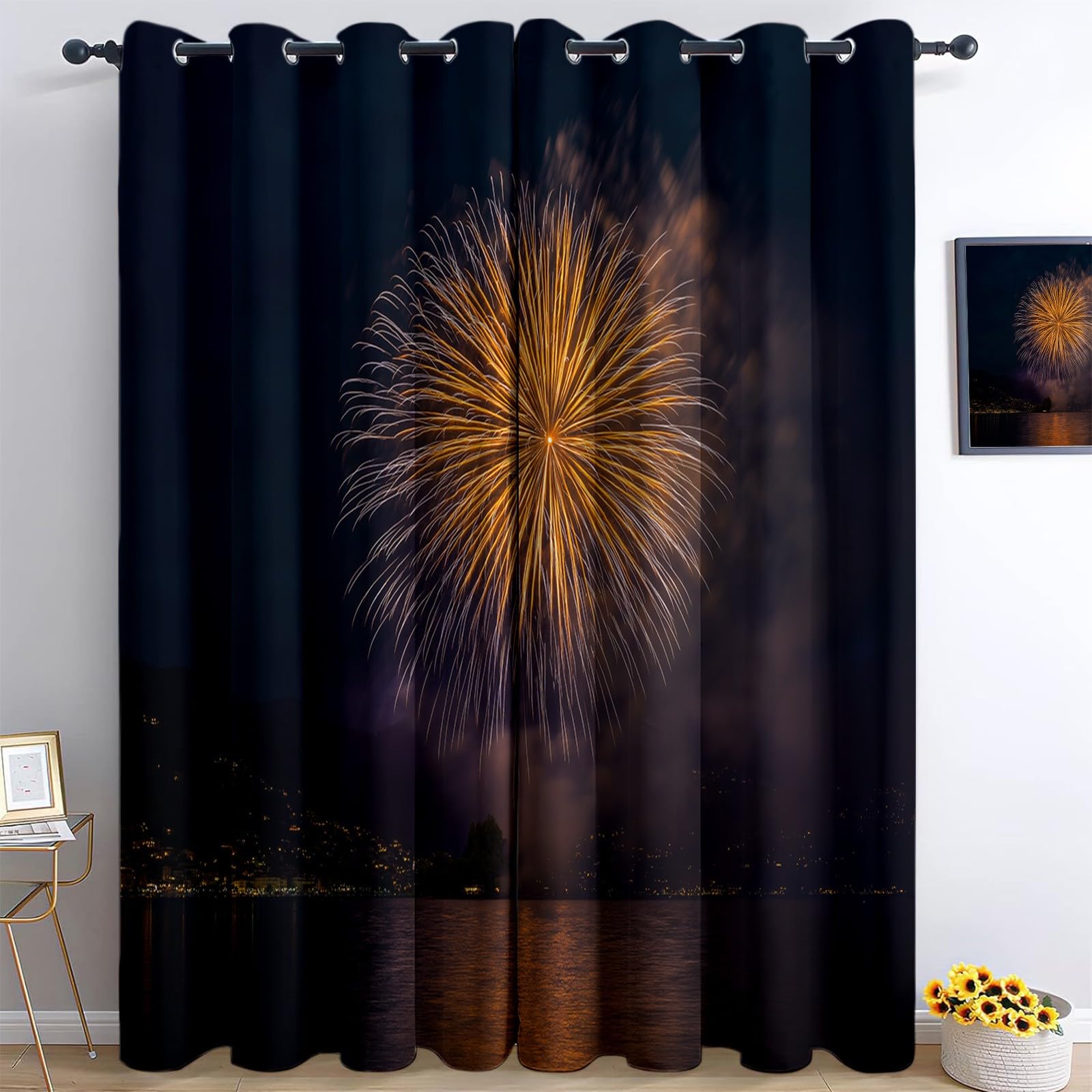 Generisch Nachthimmel Flamme 2er Set Verdunkelungsvorhänge mit Ösen, Naturlandschaft Blickdicht Thermo Isoliert Vorhänge für Wohnzimmer & Schlafzimmer, HxB 166 x 75 cm