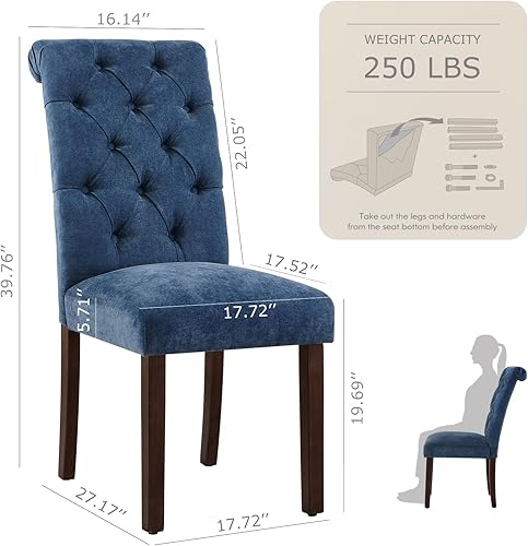 Miniatura 10 de Parsons - Juego de 2 sillas de comedor tapizadas de tela, elegantes sillas de comedor tapizadas de tela, asiento acolchado cómodo, patas de madera