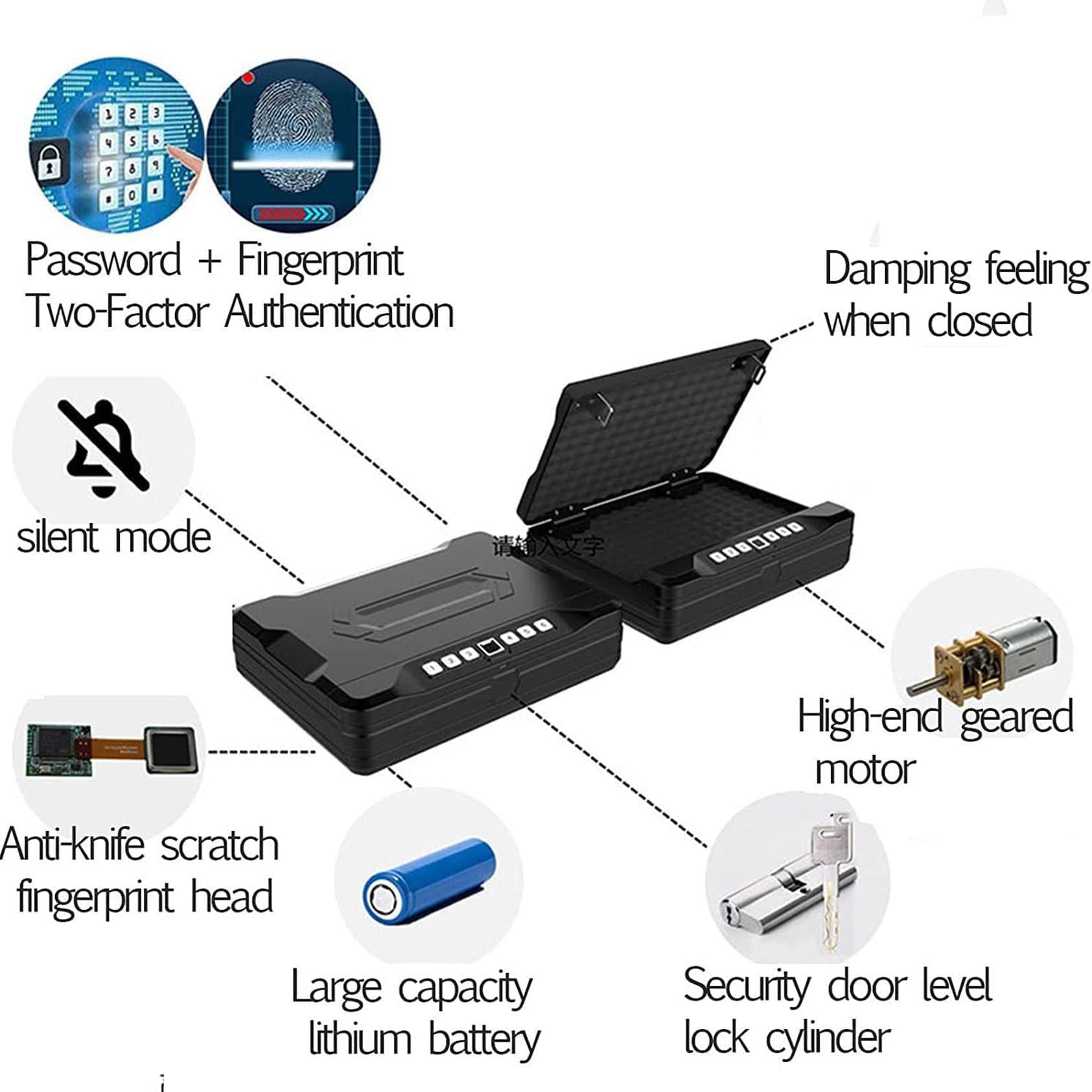 Caja De Seguridad Digital, Caja Fuerte para Pistola, Caja Fuerte Inteligente para Pistola con Huella Digital Biométrica, Bloqueo De Teclado Y 2 Llaves para El Hogar, La Oficina