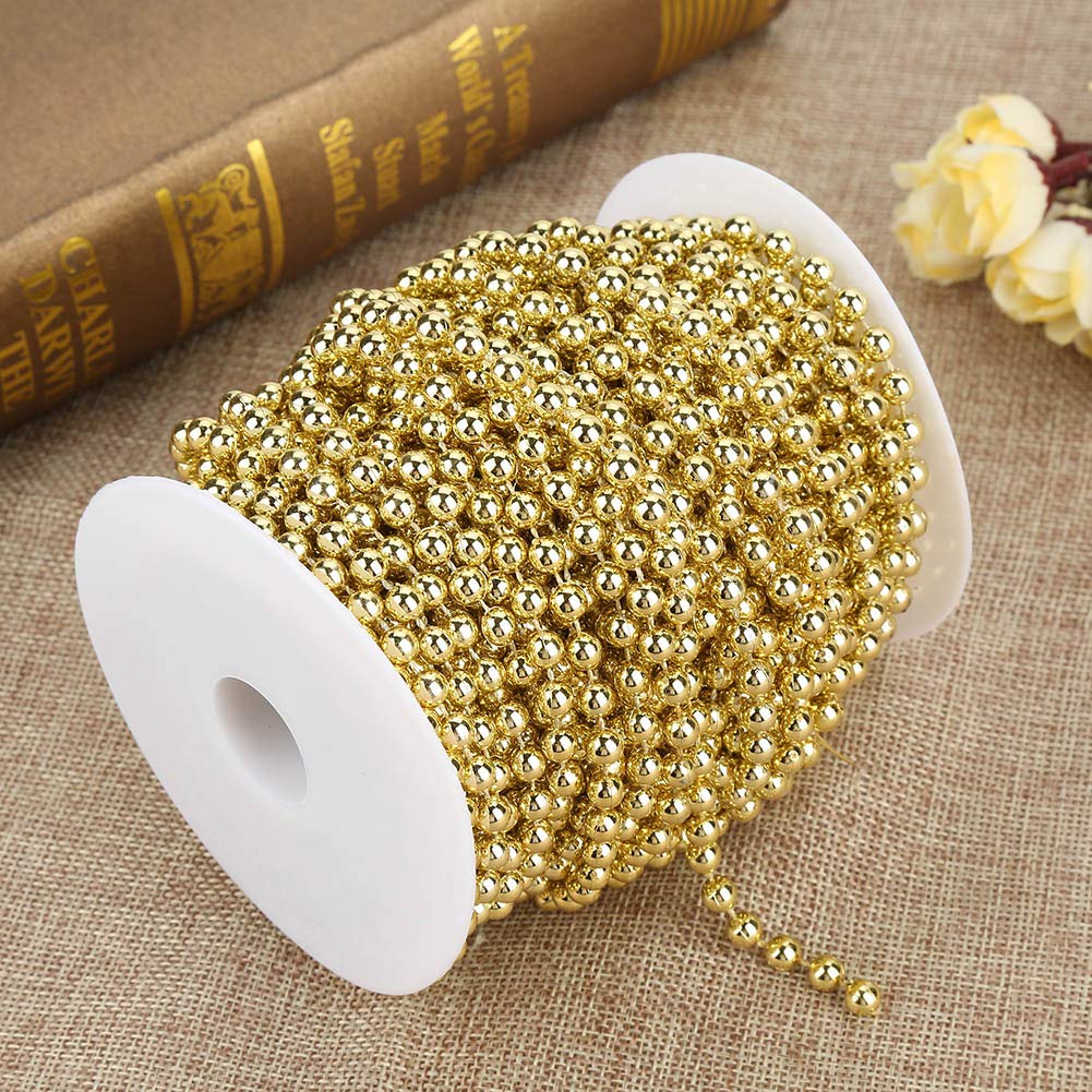 Wakects Catena di Perle per Albero di Natale, 25 m, 6 mm, ABS, Ghirlanda Decorativa per Matrimoni e Fai da Te, Oro