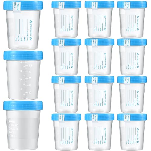 15 Pcs Urine Specimen Cups with Lids Urine Sample Cups, Blue Lids | Disposable Urine Specimen Cups with Lids, Evident Seal, Specimen Cups for Collection Testing Urinalysis Use