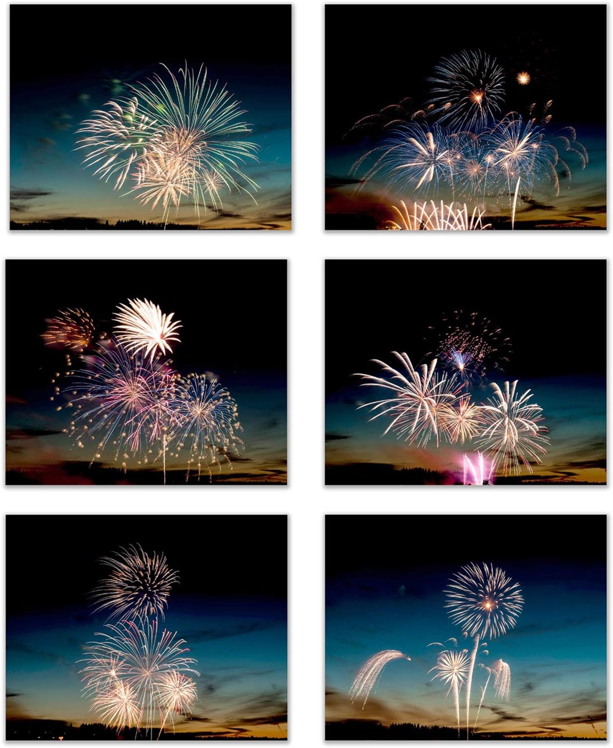 Light The Sky with Fireworks: Flashes of Light to Create Mirage of The Evening Scene Within Your Home. Set of 6 (8"x10" unframed) Poster Prints Wall Decor