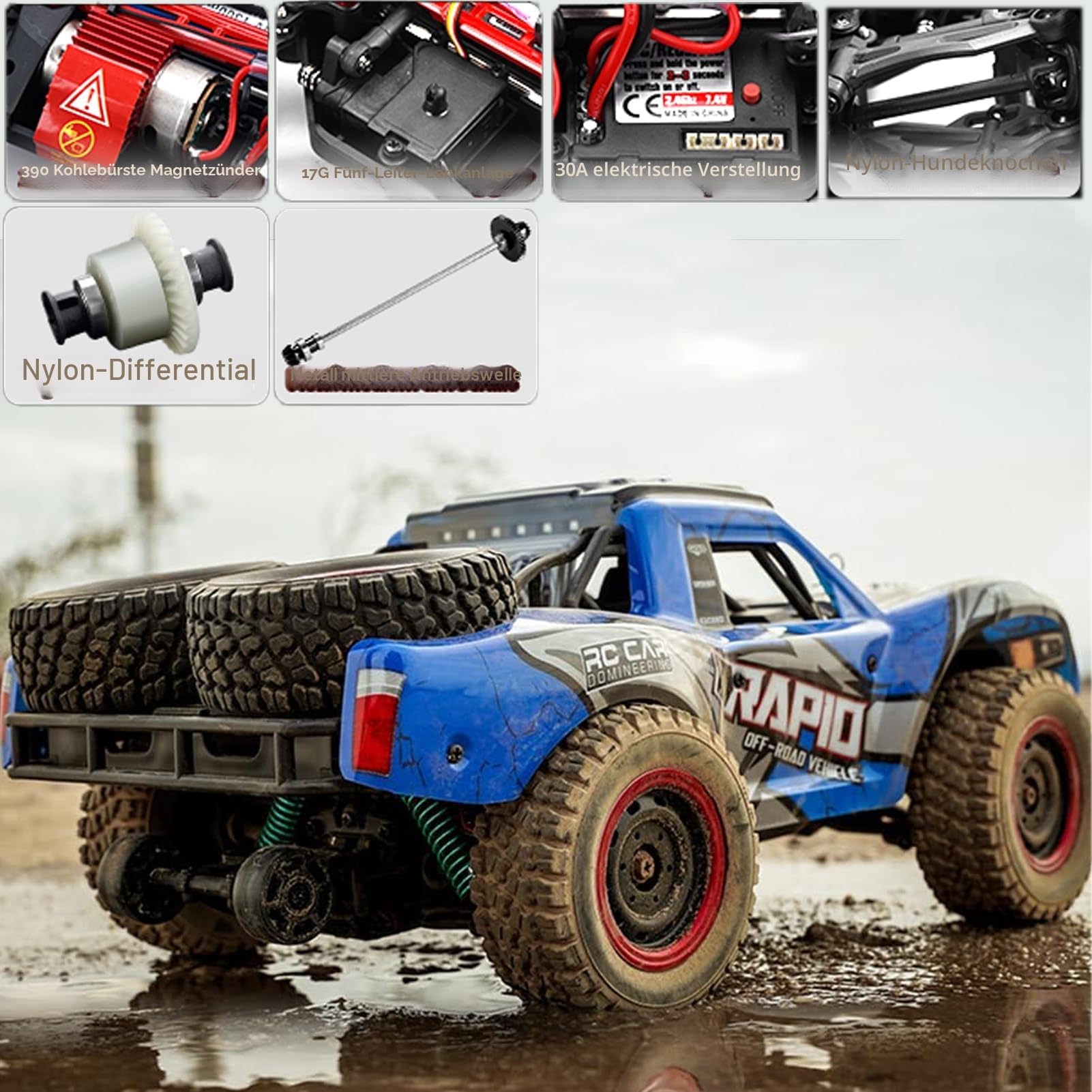 Ferngesteuertes Auto 4WD RC Auto 1/14 50 km/h Offroad Geländewagen 2.4Ghz All Terrain Rennauto RC Buggy mit 2 Akku Ferngesteuert Monstertruck für Kinder und Erwachsene Spielzeug Geschenk Blau