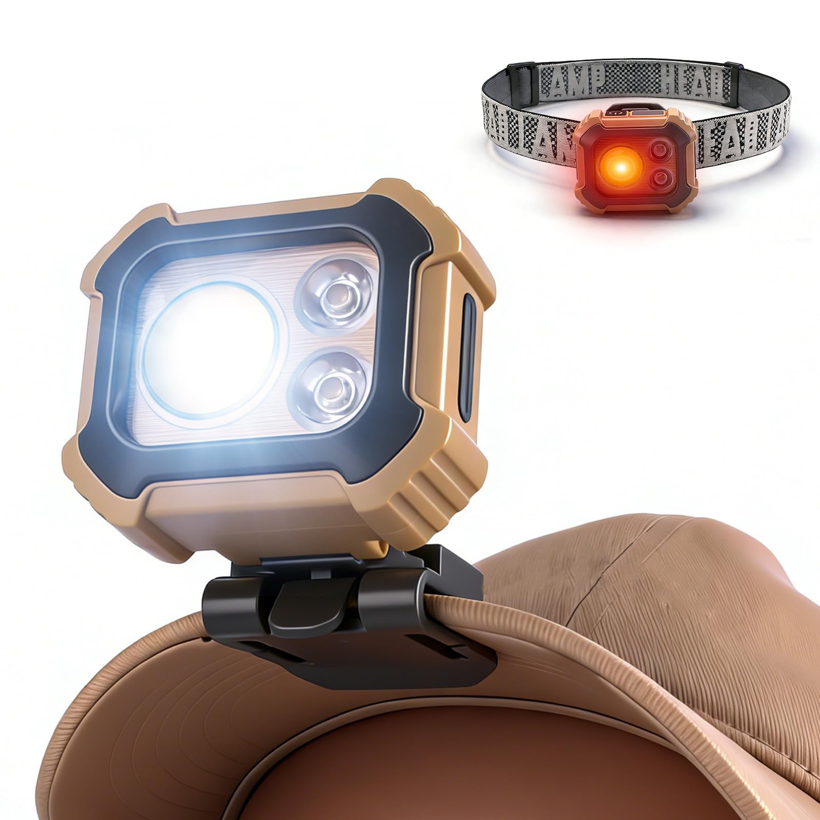 BORUIT LED Head Torch Rechargeable, 500LM Red White Light Headlamp Super Bright COB, 5 Light Modes with Bracket and Adjustable Headband for Kid Adult Fishing Camping Repair Outdoor Adventures