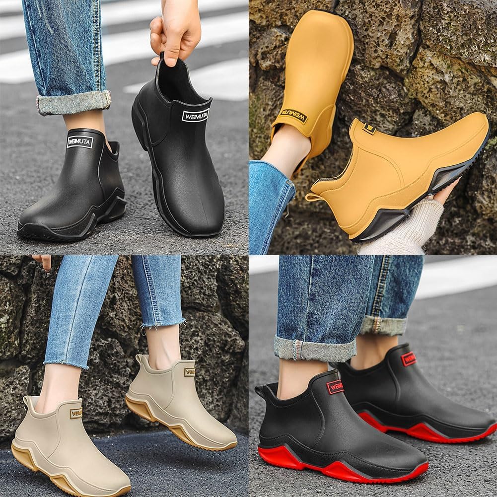 Utrum Wide Width Rain Boots, Womens Waterproof Non-slip Rain Boots for Outdoor, Trendy Short Yellow Rainies for Women Men, Anti-Slipping Fishing Garden Mud Rubber