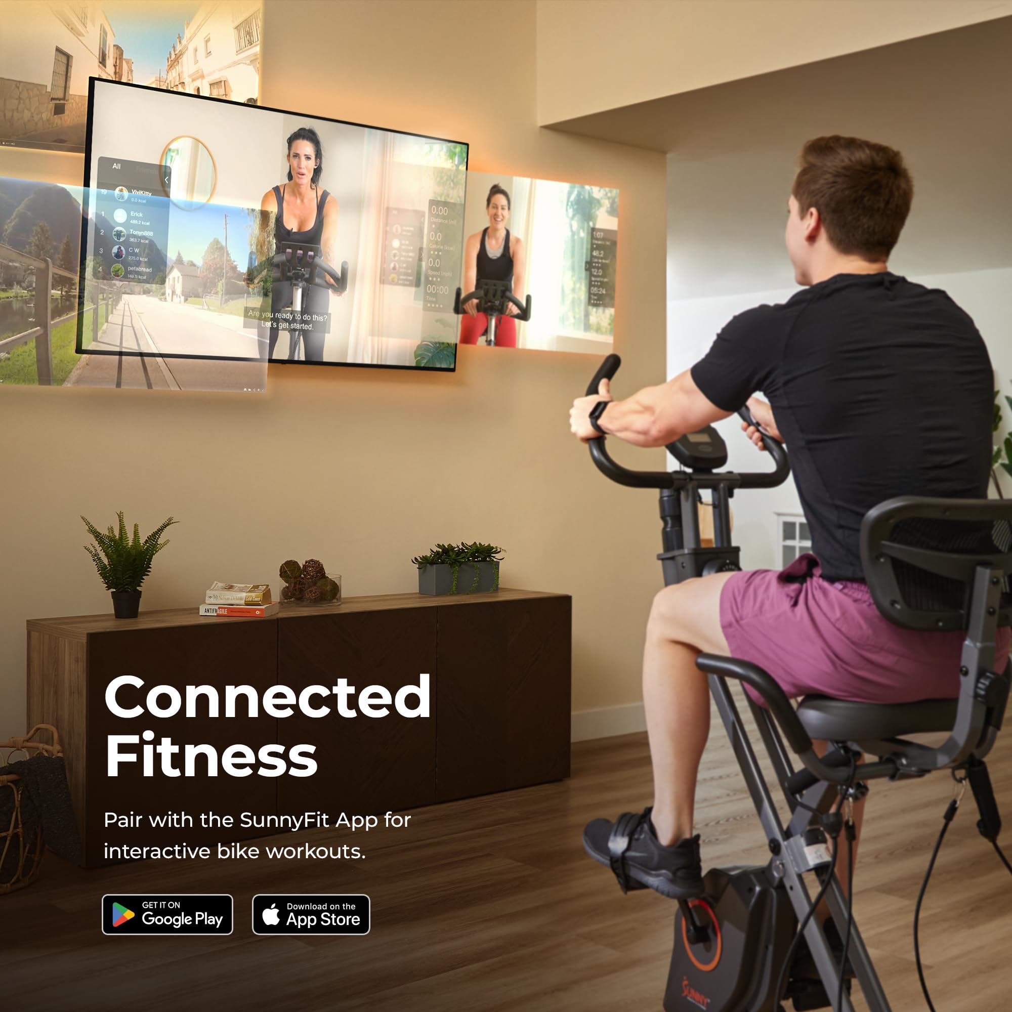 Sunny Health & Fitness Smart Folding X-Bike, Portable Compact Exercise Bike for Indoor Cycling Workout, Home Cardio Training Machine, Free SunnyFit App Bluetooth Connect - 4