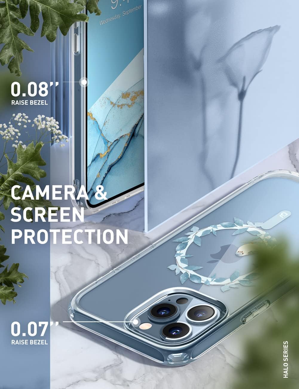 i-Blason Halo Case Compatible with MagSafe for iPhone 13 Pro Max 6.7 inch, Slim Clear Case with TPU Inner Bumper (Blue Jay)