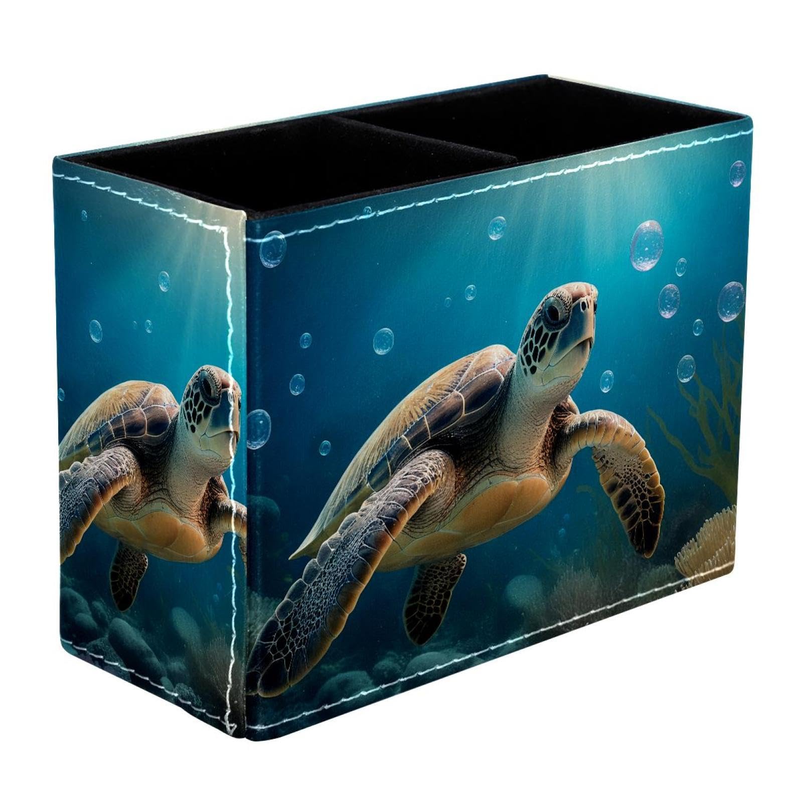 FWJZDSP Turtle Ocean PU Leather Pencil Organizer, Makeup Brush Holder, Office Decor and Desk Accessories Durable